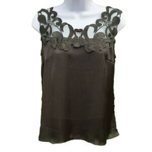 Satin black tank top lace neck sleeveless size S